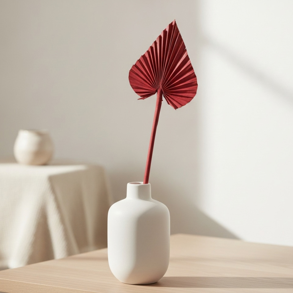 Červený sušený palmový list Palm Spear o délce 40 až 45 cm do vázy a floristických aranžmá